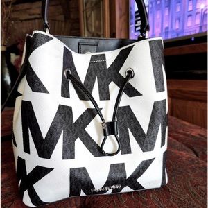 Michael Kors, bag, black, and white